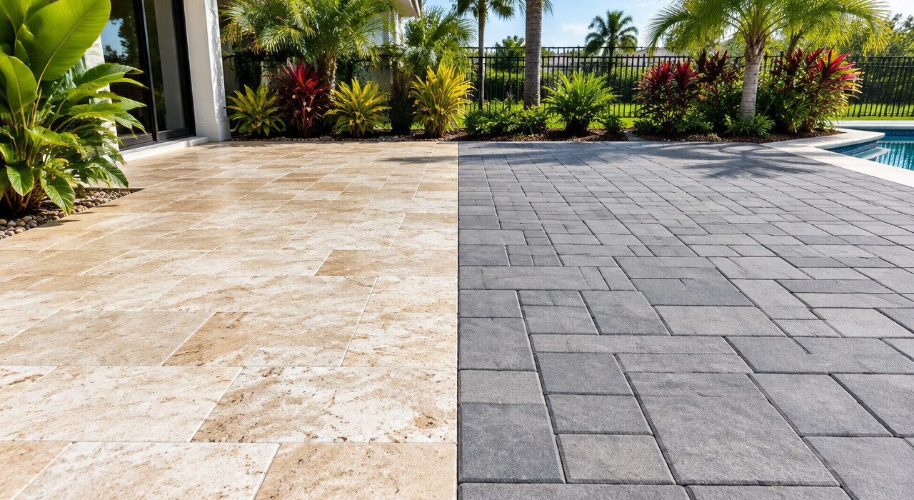 travertine vs concrete pavers tampa